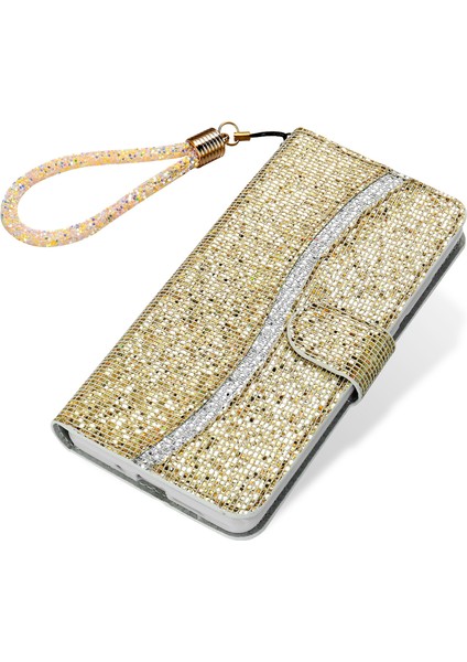 Samsung Galaxy A24 Için 4g Glitter Sparkle Ekleme Telefon Kılıfı Pu Deri Stand Cüzdan Kapağı Kayış (Yurt Dışından)