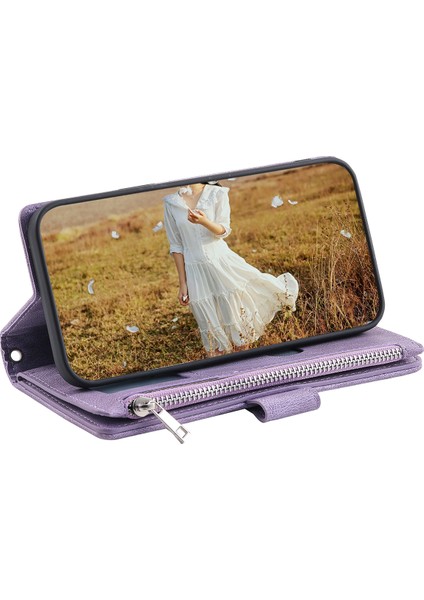 Samsung Galaxy A24 Için 4g Rhombus Baskılı Pu Deri Kapak Zipper Cep Cüzdanı Telefon Kılıfı Kayış (Yurt Dışından)