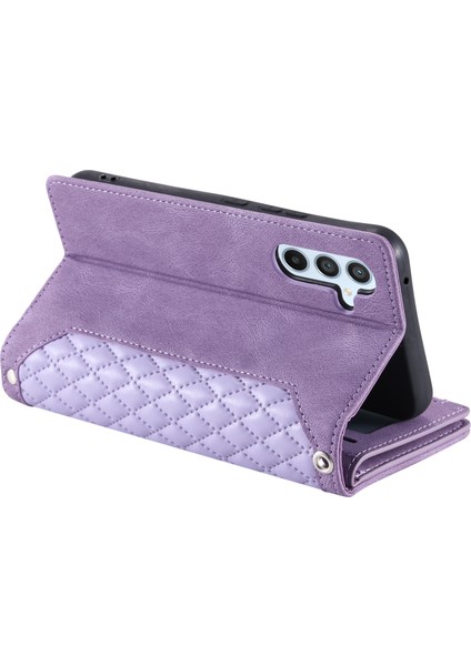 Samsung Galaxy A24 Için 4g Rhombus Baskılı Pu Deri Kapak Zipper Cep Cüzdanı Telefon Kılıfı Kayış (Yurt Dışından)