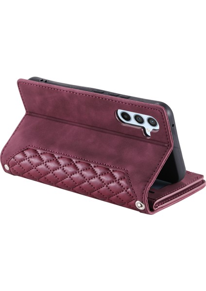 Samsung Galaxy A24 Için 4g Rhombus Baskılı Pu Deri Kapak Zipper Cep Cüzdanı Telefon Kılıfı Kayış (Yurt Dışından)