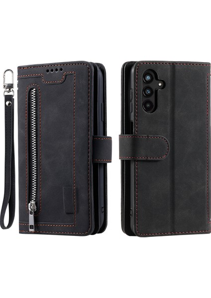 Samsung Galaxy A24 Için 4g Pu Deri Telefon Kılıfı Zipper Cep 9 Kart Yuvaları Koruyucu Kapak (Yurt Dışından)