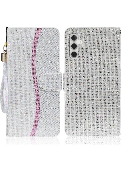 Samsung Galaxy A24 Için 4g Glitter Sparkle Ekleme Telefon Kılıfı Pu Deri Stand Cüzdan Kapağı Kayış (Yurt Dışından)