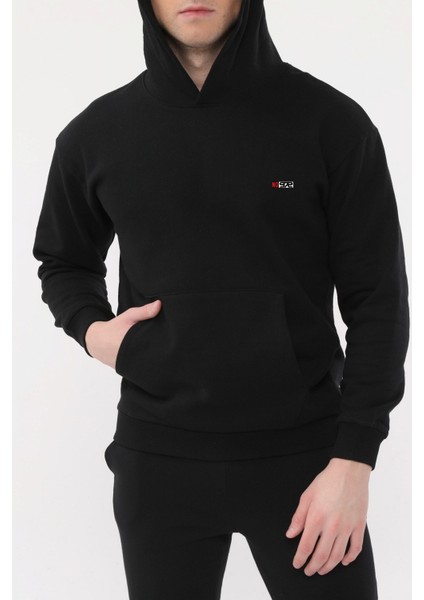 Erkek Siyah Kapüşonlu Sweatshirt Rahat Giyim Yumuşak fırsatları