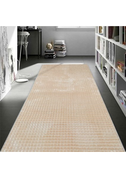 Yıkanabilir Kaymaz Taban Elit Post Peluş Bej Kesme Yolluk Halı 100 x 675 cm