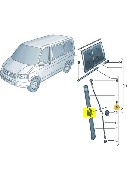 Vw Transporter T6 2010-15 Yan Sürgülü Cam Kilitleme Mandalı 7H0847781B