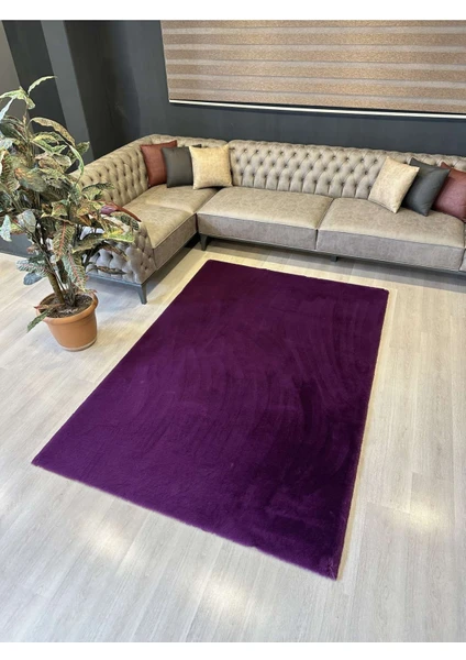 All Star Carpet Modern Tavşan Tüyü Yumuşacık Tüy Dökmez Peluş Halı Mor