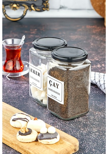 2'li Çay & Şeker Saklama Kabı 850 ml Cam Kavanoz
