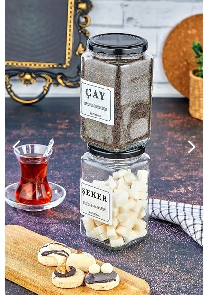 2'li Çay & Şeker Saklama Kabı 850 ml Cam Kavanoz