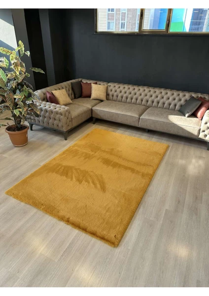 Extra Carpet Modern Tavşan Tüyü Yumuşacık Tüy Dökmez Peluş Halı Hardal