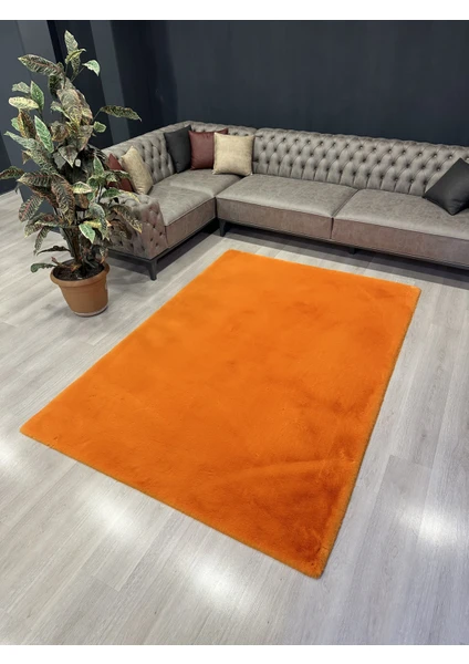 Extra Carpet Modern Tavşan Tüyü Yumuşacık Tüy Dökmez Peluş Halı Turuncu