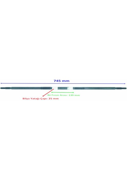 Yuki Şimşek Aks 745 mm Bilya Yatağı 25 mm Sekman Kanallı 19 Freze Öm