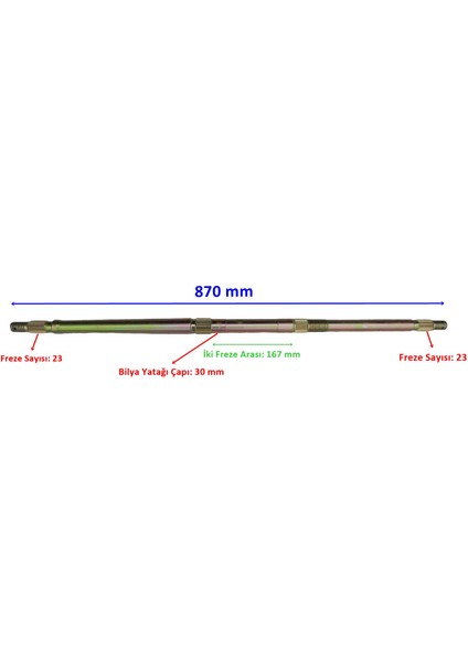 Kuba XY200 Stıl Aks 870 mm Tek Yivli Bilya Yatağı 30 mm 23 Freze Öm