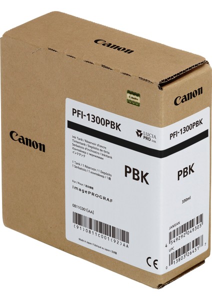 PFI-1300 Pbk (Photo Black) Fotoğraf Siyahı Plotter Orijinal Mürekkep Kartuş 330 Ml. (0811C001)