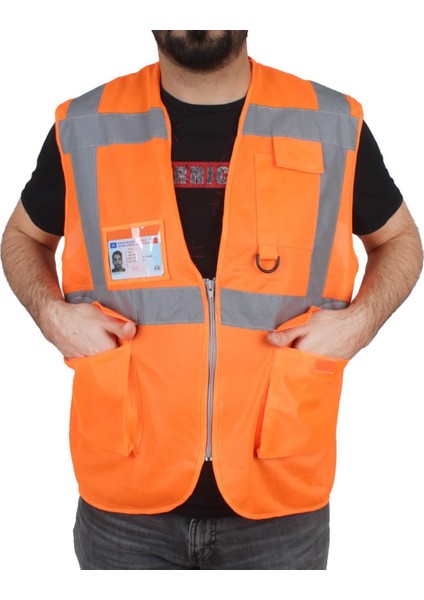 Yelek Cepli Reflektörlü Turuncu L