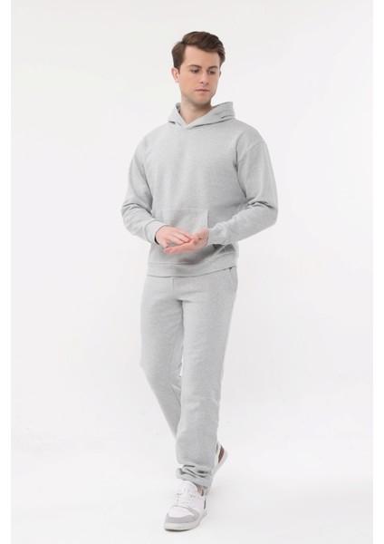 Erkek Gri Kapüşonlu Sweatshirt Şardonlu modelleri