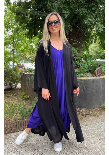 Balık Işlemeli Kuşaklı Kimono