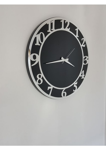 Silver Matris Black Model Gümüş Siyah Renk 50 Cm Dekoratif Aynalı Duvar Saati