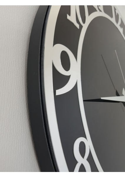 Silver Matris Black Model Gümüş Siyah Renk 50 Cm Dekoratif Aynalı Duvar Saati