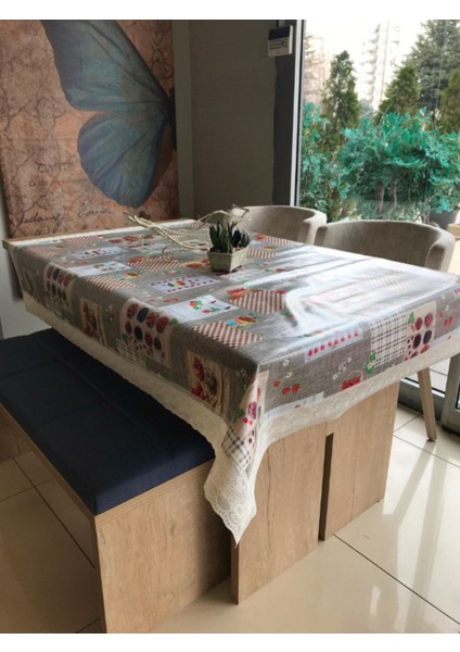 Pvc Dantelli | Renkli Desenli Lüx Masa Örtüsü | Muşamba Elyaf Tabanlı Kaymaz Silinebilir Leke Tutmaz