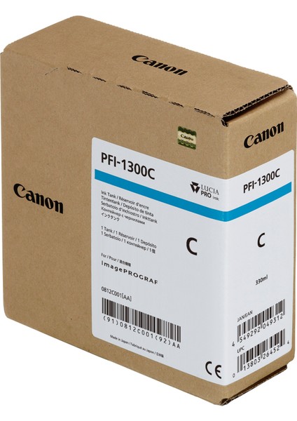 PlotterSarf® CANON PFI-1300 C (Cyan) Mavi Plotter Orijinal Mürekkep Kartuş 330 Ml. (0812C001)