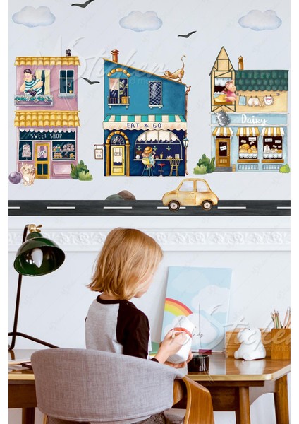 Vintage Mahalle Çocuk Bebek Odası Sticker Seti