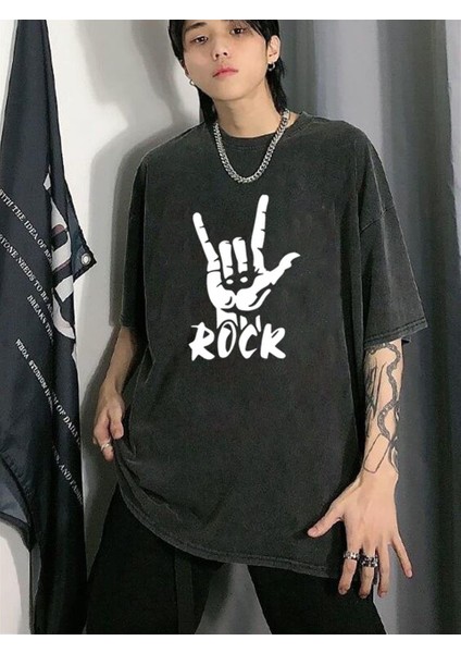 Yıkamalı Rock Eskitme T-Shirt
