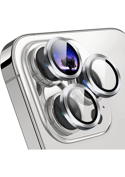 iPhone 14 Pro Alüminyum Alaşım Çerçeveli Tempered Glass Kamera Lens Koruyucu