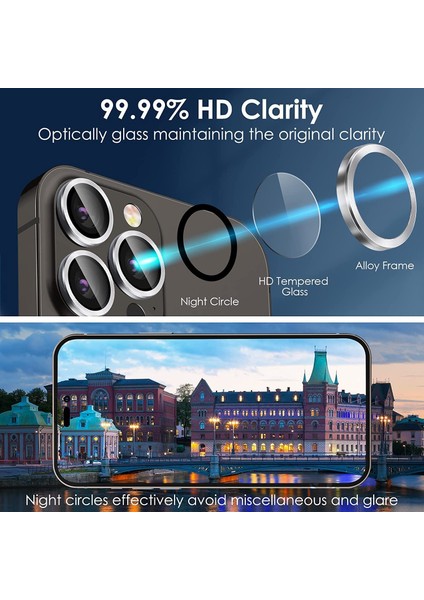 iPhone 14 Pro Alüminyum Alaşım Çerçeveli Tempered Glass Kamera Lens Koruyucu modelleri