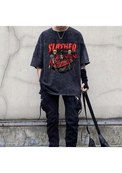 Yıkamalı Red Slasher Eskitme T-Shirt