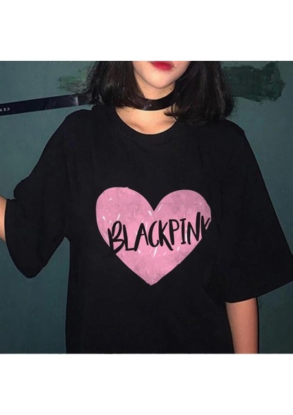 Black Pink Heart Siyah Oversize T-Shirt