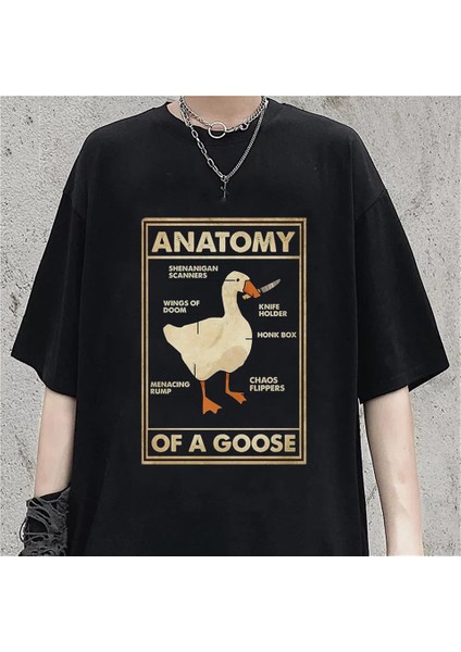 Duck Anatomy Baskılı Siyah Oversize T-Shirt
