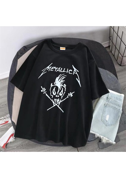 Metallica Skull Siyah Oversize T-Shirt