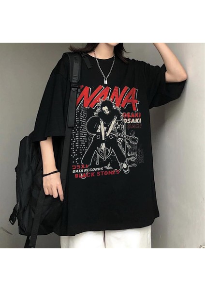 Nana Baskılı Siyah Oversize T-Shirt