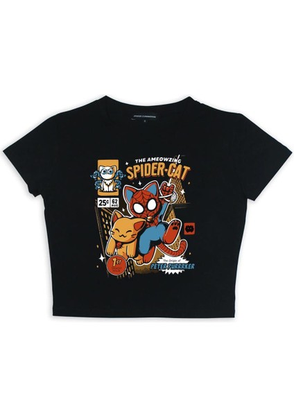 Spider-Cat Baskılı Siyah Crop fiyatları