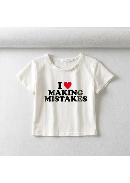 I Love Making Mistakes Baskılı Beyaz Crop fiyatları