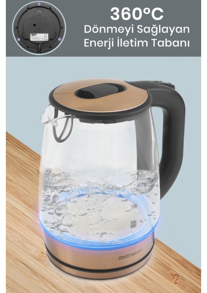 Honey Rose Gold Paslanmaz Çelik 2200 Watt 1.7 Litre Işıklı Cam Kettle Su Isıtıcı modelleri