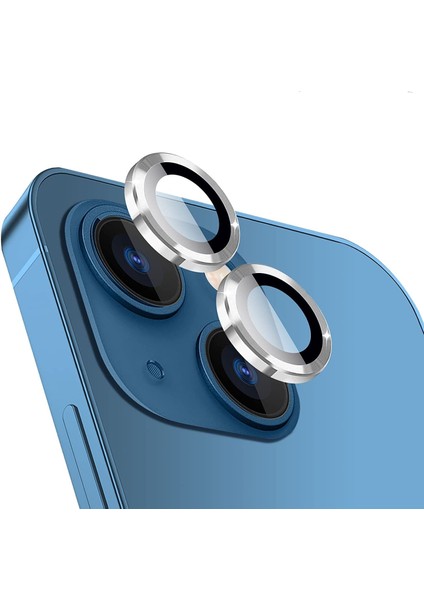 iPhone 14 Plus Alüminyum Alaşım Çerçeveli Tempered Glass Kamera Lens Koruyucu
