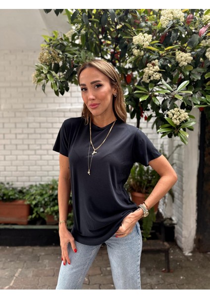 Kadın Oys Modal Kısa Kol Siyah Tişört fiyatları