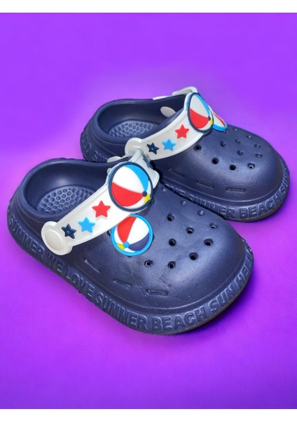 Çocuk Lacivert Renk Top Figürlü Kaydırmaz Ortopedik Sandalet Crocs Terlik