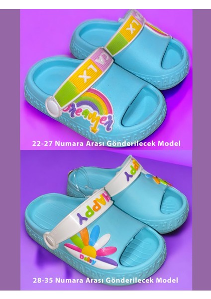 Çocuk Mavi Renk Figürlü Yeezy Önü Açık Kaydırmaz Sandalet Crocs Terlik