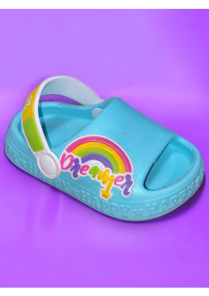 Çocuk Mavi Renk Figürlü Yeezy Önü Açık Kaydırmaz Sandalet Crocs Terlik