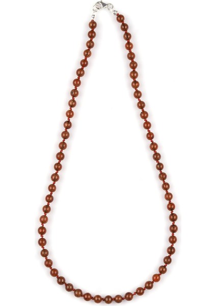 Hessonite Garnet - Lal Doğal Taş 6 mm Düğümlü Kolye