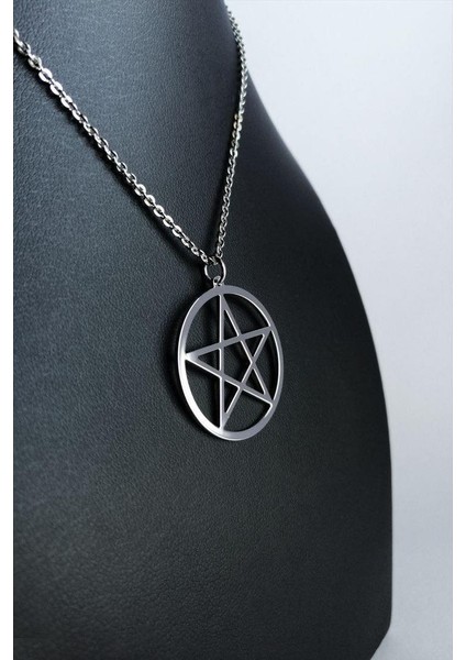 Yuvarlak Pentagram Çelik Kolye