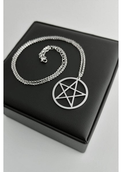 Yuvarlak Pentagram Çelik Kolye