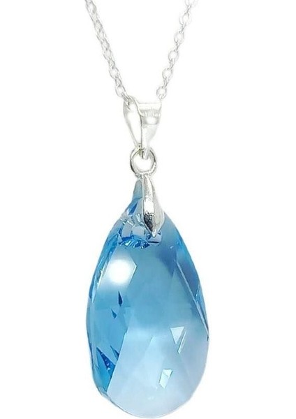 Mücevher Damla Taşlı Mavi Topaz Damla Kadın Kolye modelleri