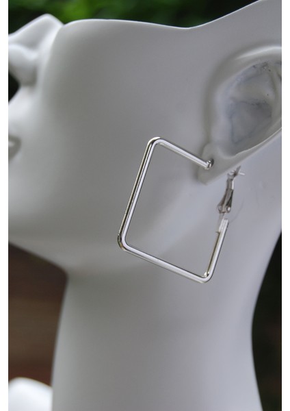 Gümüş Renk Boru Kare Klipsli Küpe 2mm 3×3