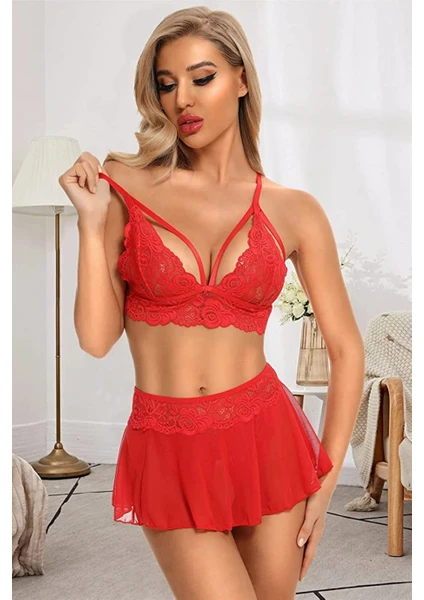 Bella Notte Özel Bölgesi Açık Kırmızı Etekli Bralet Sütyen Takım 16016