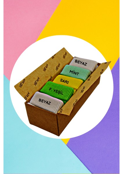 5'li Unisex Colors Lüks Kutulu Organik Pamuk Yenidoğan ve Bebek Çorabı