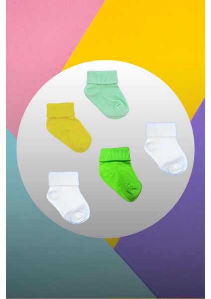 5'li Unisex Colors Lüks Kutulu Organik Pamuk Yenidoğan ve Bebek Çorabı