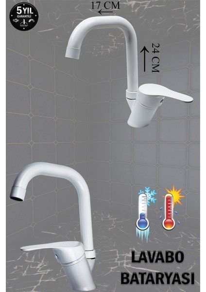 Beyaz Lavabo Bataryası Banyo El Yıkama Musluğu Çift Girişli Lüks Lavabo Musluğu Musluk Armatür Wc